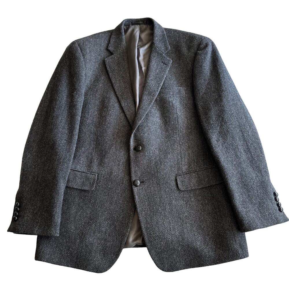 Lauren Ralph Lauren 100% Wool Herringbone Classic 2 Button Gray Blazer Jacket‎ L